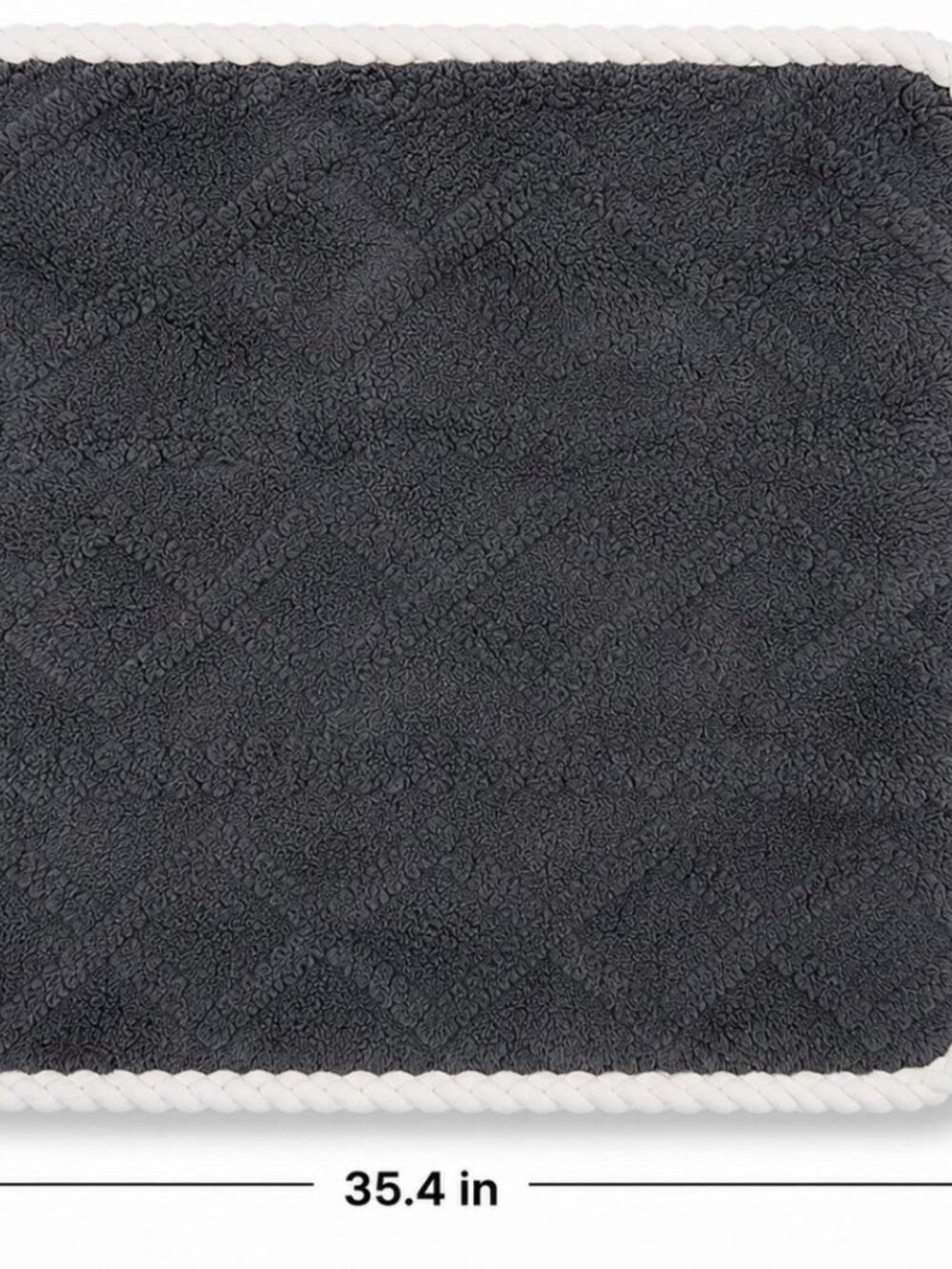 35.4" Square Gray Plush Bathroom Rug White Braided Trim Bath Mat 3x3 - Picture 2 of 2